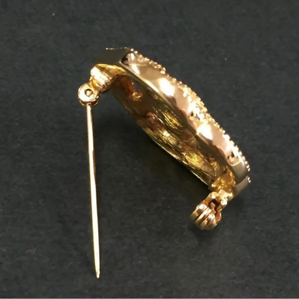 CHRISTIAN DIOR GOLD PLATED BROOCH PIN AUTHENTIC NEW WITH RHINESTONES!  FLOWER! - Picture 3 of 6